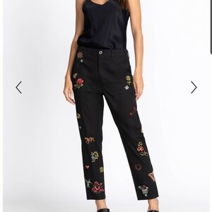 Alexandra Worker pants, embroidered, cotton, L, NWT